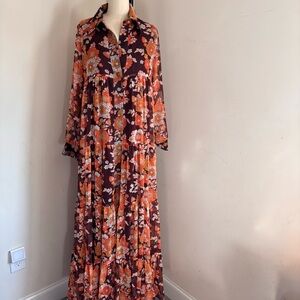 Manoush Floral Maxi Dress in Orange and Brown